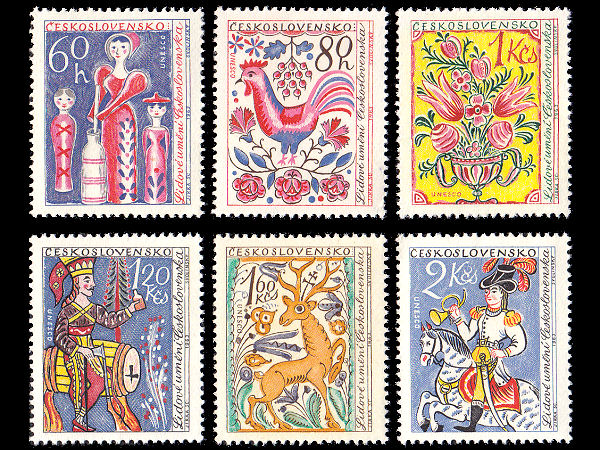 民芸品（チェコスロバキア 1963年）の外国切手6種（未使用）