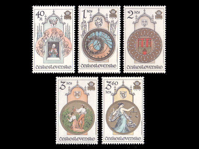 プラハの時計台チェコスロバキア 年の外国切手5種未使用