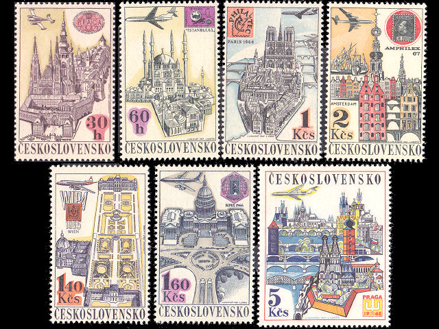 プラハやパリなどの建物、国際切手展、航空切手（チェコスロバキア 