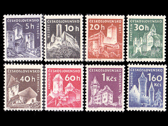 城・建物（チェコスロバキア 1960年）の外国切手8種（未使用） - 古切手、ヴィンテージ切手の販売 Cham猫（チャムネコ）
