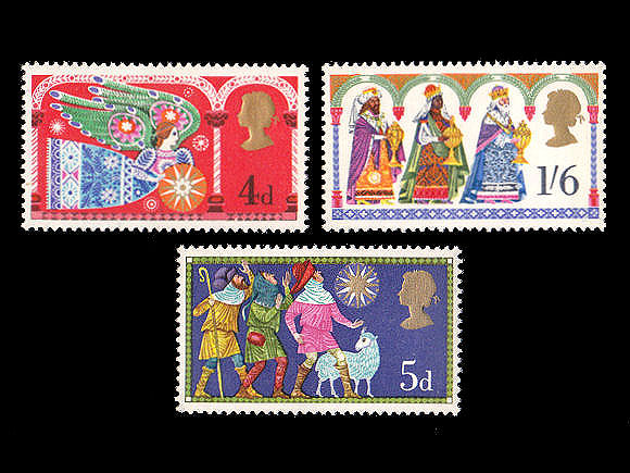 天使など、クリスマス（イギリス 1969年）の外国切手3種（未使用）