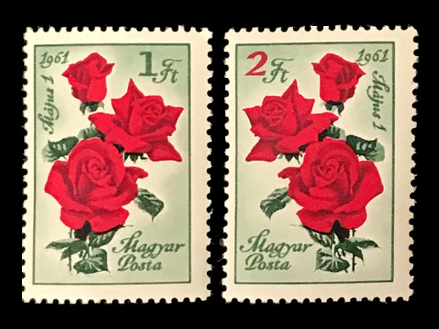赤い薔薇（ハンガリー 1961年）の外国切手2種（未使用）