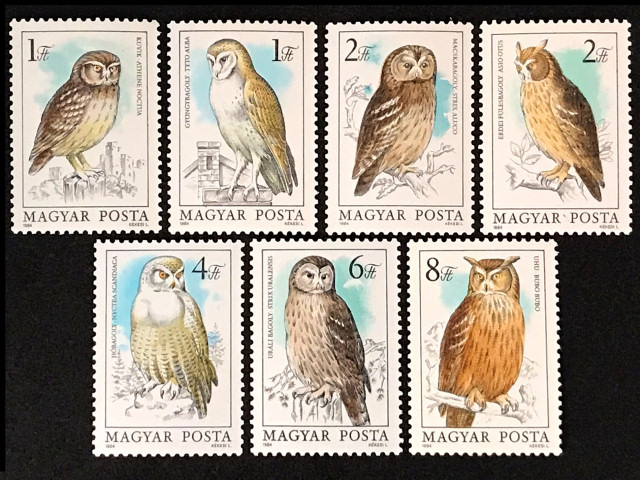 ふくろう、鳥（ハンガリー 1984年）の外国切手7種（未使用） 古切手、ヴィンテージ切手の販売