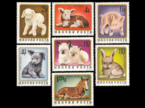 動物の赤ちゃん（ハンガリー 1974年）の外国切手7種（未使用）[ワケあり品]