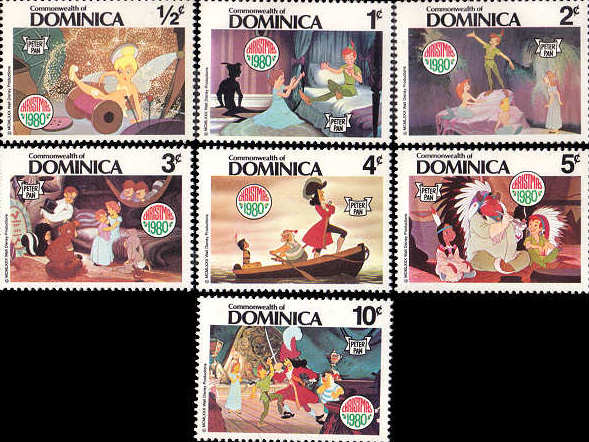 ディズニー ピーターパン（ドミニカ 1980年）の外国切手7種（未使用）