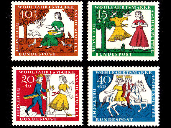シンデレラ（ドイツ 1965年）の外国切手4種（未使用）