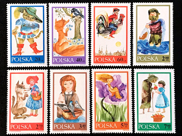 長靴をはいた猫など童話（ポーランド 1968年）の外国切手8種（未使用）