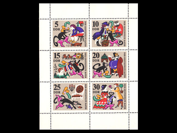長靴を履いた猫（東ドイツDDR 1968年）の外国切手6種シート（未使用）