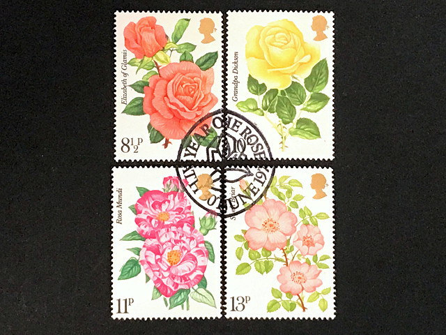 バラの花（イギリス 1976年）の外国切手4種（使用済み）