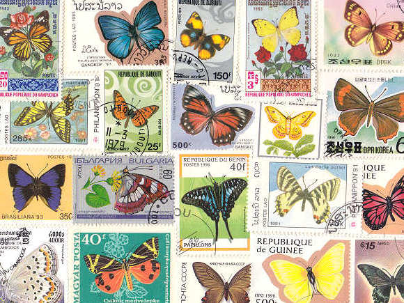 蝶々（チョウチョウ）の外国切手 [10枚入り]（使用済み切手） - 古切手、ヴィンテージ切手の販売 Cham猫（チャムネコ）
