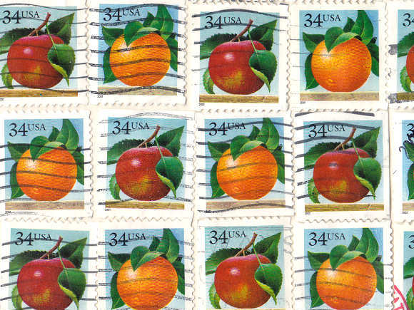 リンゴとオレンジの外国切手 [10枚入り]
