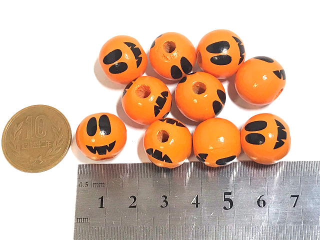 【特価】ハロウィンかぼちゃ木製ビーズ16mm（オレンジ）[10個入り] 2枚目